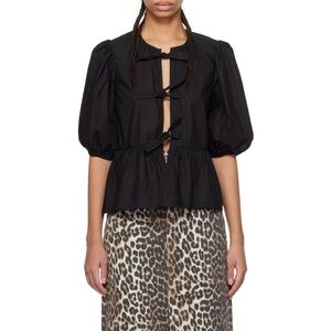 GANNI
Black Cotton Poplin Peplum Tie Blouse